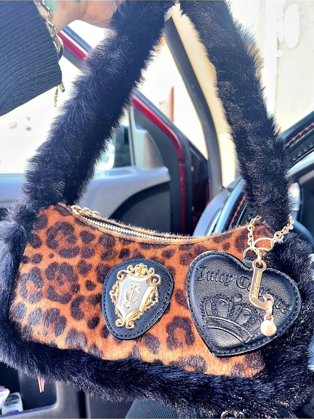 Juicy Couture Glamour Gang Leopard Print Faux Fur Shoulder Bag NWT